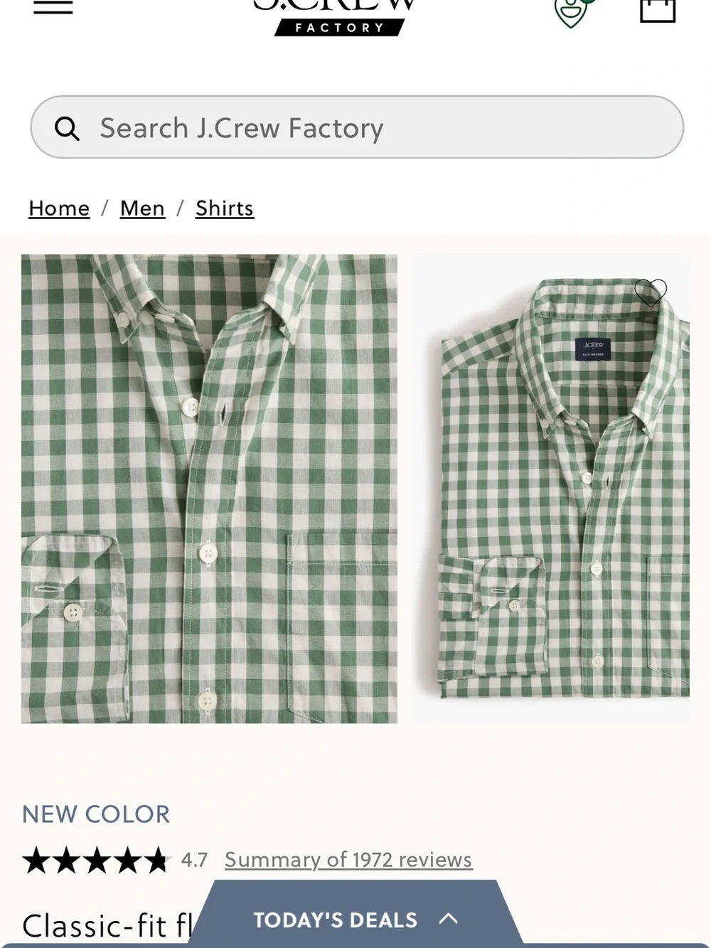 J. Crew classic fit Flex casual mens shirt. Green white plaid. Size medium.